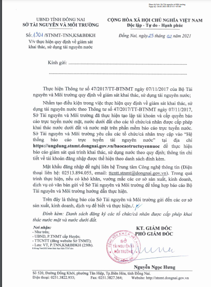 Thực hiện quy định về giám sát khai thác, sử dụng tài nguyên nước