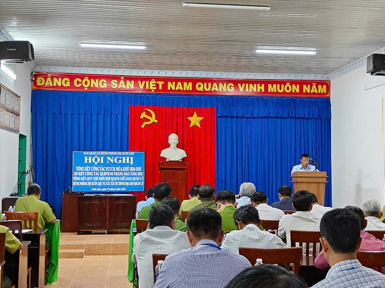 Hội nghị tổng kết công tác PCC mùa khô 2024–2025, 
sơ kết công tác QLBVR 6 tháng đầu năm 2025 và tổng kết thực hiện quy chế phối hợp qlbvr giữa ban quản lý với 5 xã có chung địa bàn